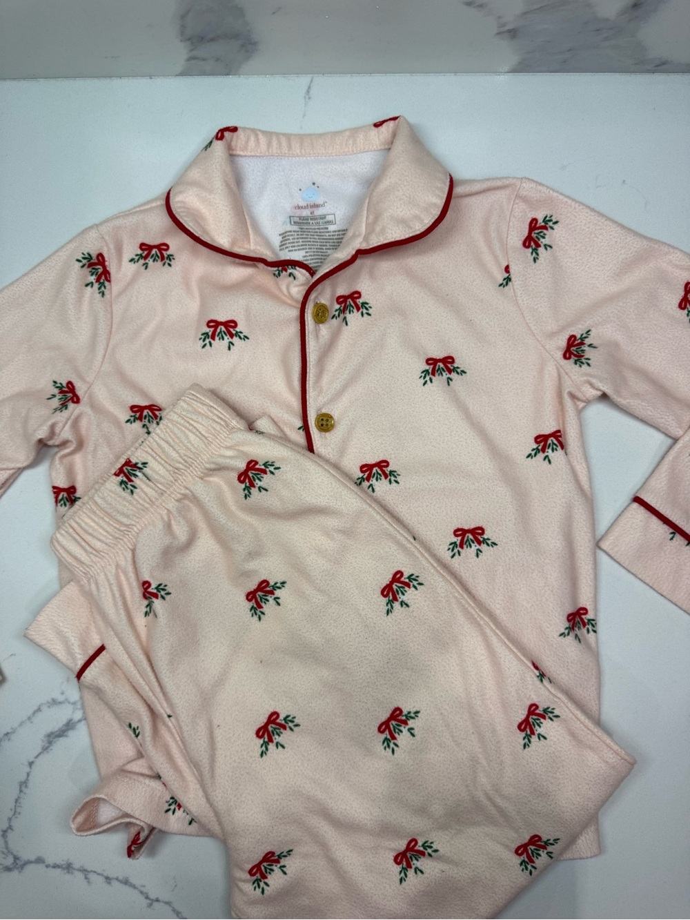 cloud island Pink Pajama Set with Red Bow Print